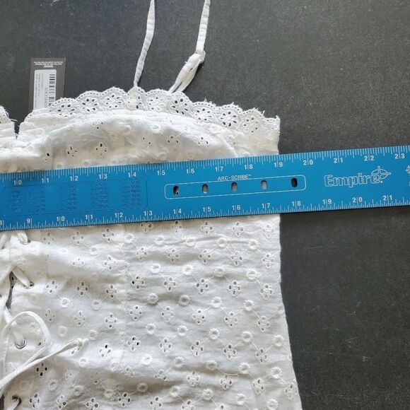White Broderie Lace Up Front Cropped Top Size US 12 - UK 16 - Picture 6 of 7
